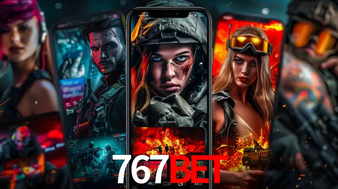Montagem de telas de celular mostrando diversos personagens, masculinos e femininos, de um jogo de tiro, ilustrando a diversidade de equipes de e-sports para apostar no 767bet.