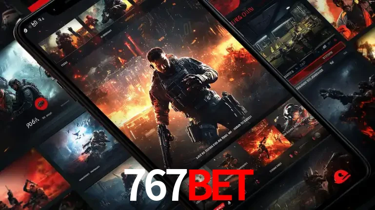 Tela de um celular exibindo uma galeria de jogos de tiro com temática militar, mostrando a variedade de e-sports disponíveis para apostas na plataforma de entretenimento 767bet.