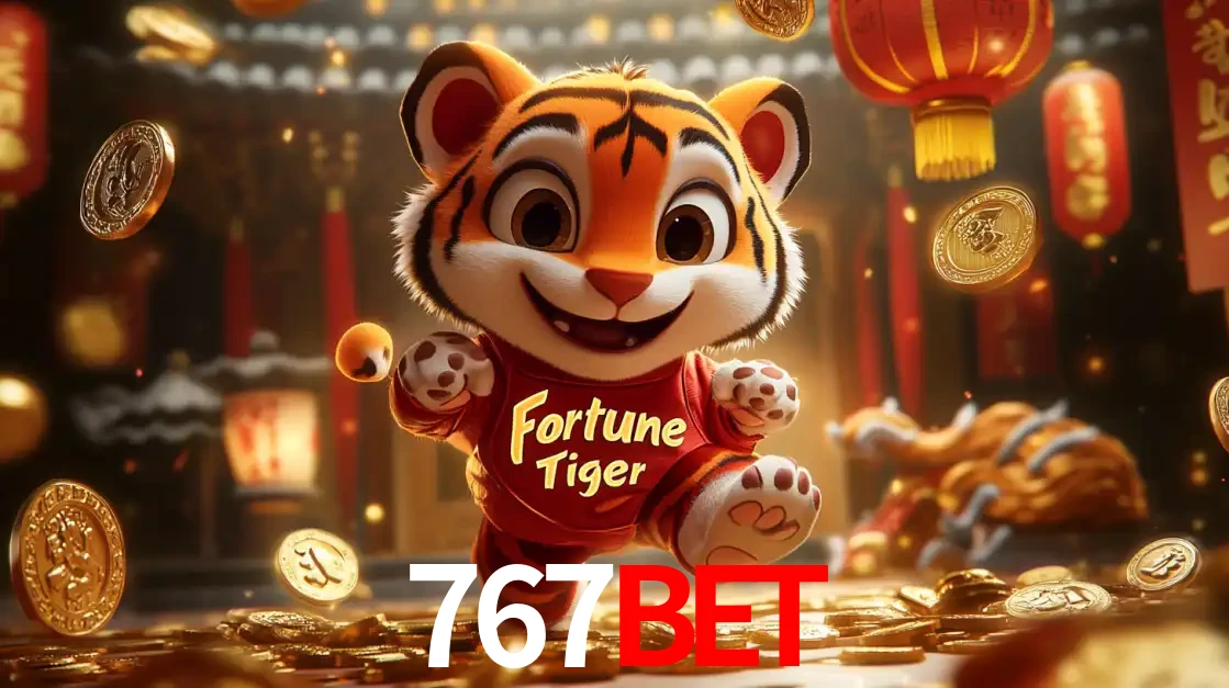O alegre personagem do Fortune Tiger correndo sobre um caminho de moedas de ouro, simbolizando os grandes prêmios e a diversão do popular jogo de slot do 767bet.