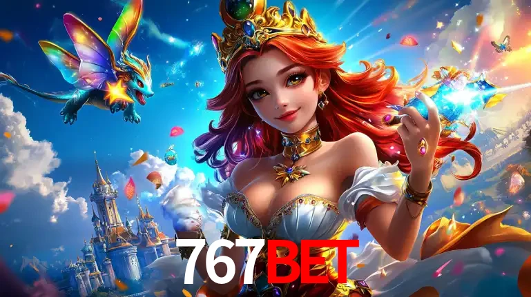 A princesa de um reino de fantasia mágico, com seu pequeno dragão, apresentando um mundo de prêmios encantados nos jogos de caça-níqueis do cassino 767bet.